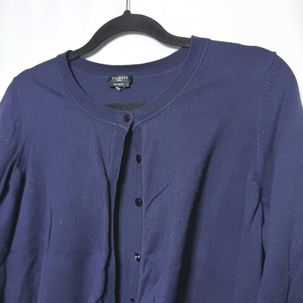 Talbots Woman Navy Blue Pima Cotton Blend Button Front Cardigan 3/4 Sleeve XL?
